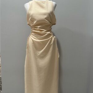 Zara Cream Ruched Midi Dress